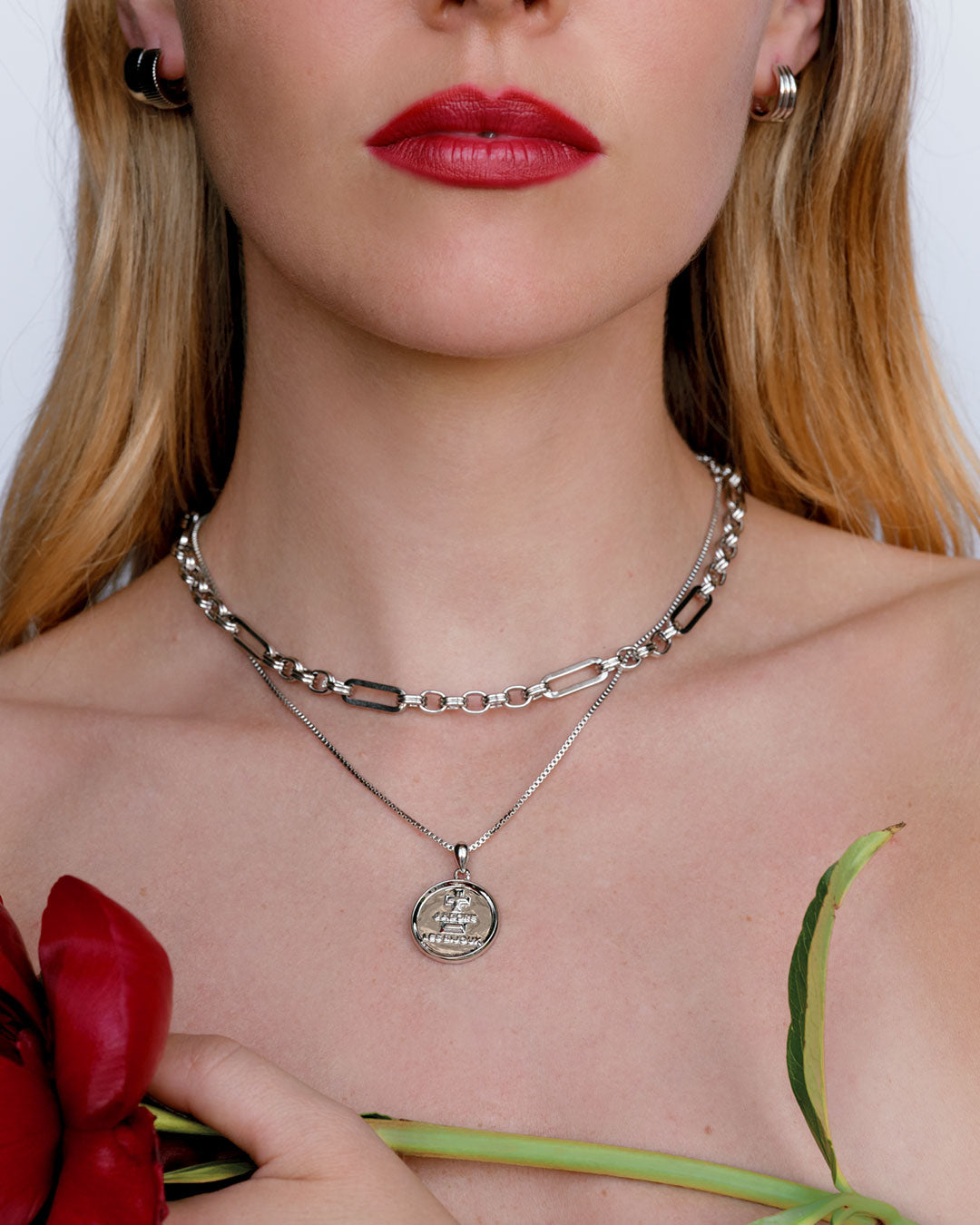 'I Love Jewelry' Coin Necklace — alternate angle