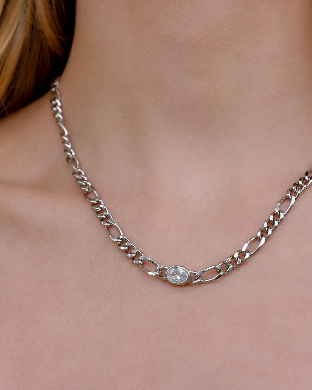 Oval Bezel Chain Necklace — another angle