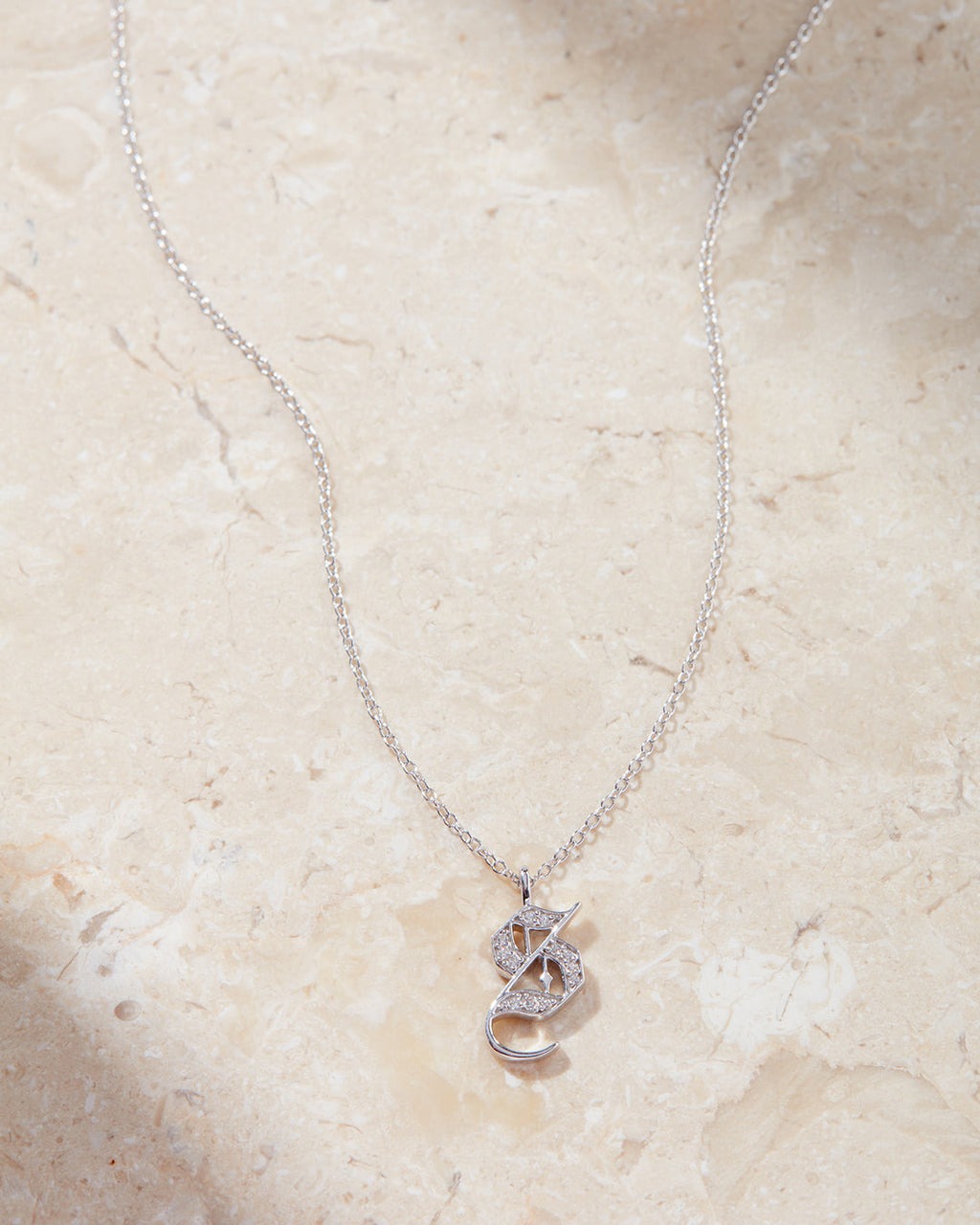 Pavé Initial Necklace— Old English — alternate view