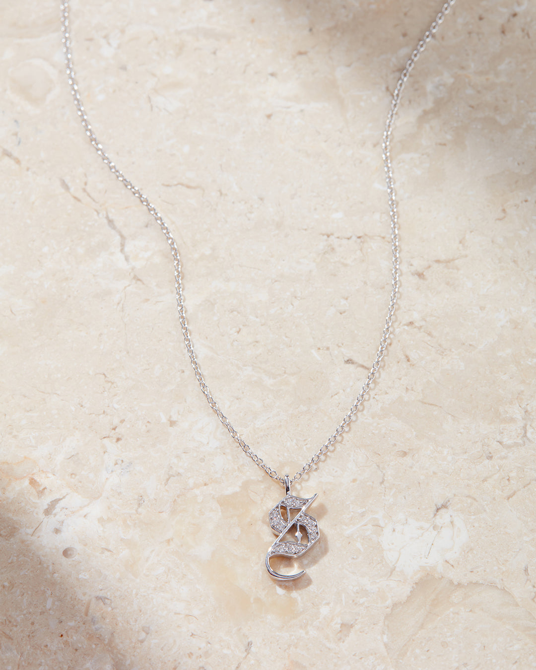 Pavé Initial Necklace— Old English — alternate view