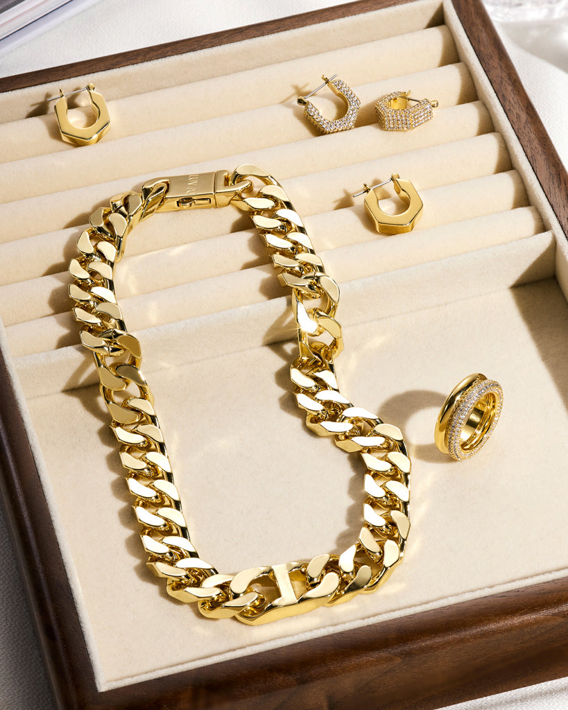 Pavé Hex Bolt Huggies - Gold - Earrings — alternate angle