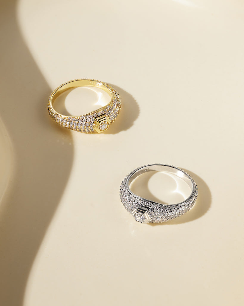 Pavé Hex Signet Ring - Silver — alternate view