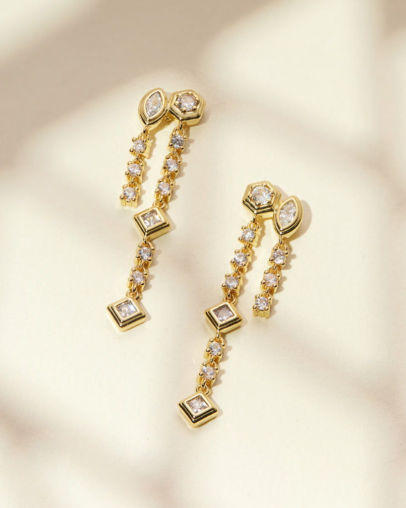 Stellar Bezel Double Studs - Gold - Earrings — detail view