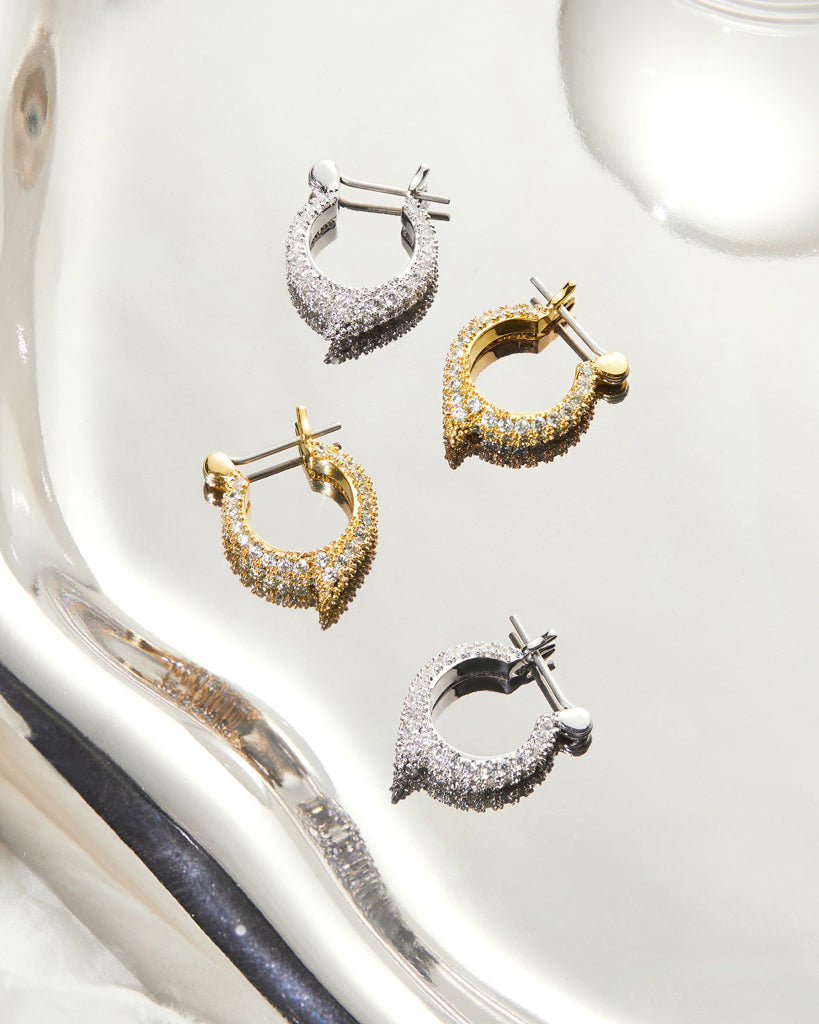 Pavé Thorn Huggies - Gold - Earrings — another angle