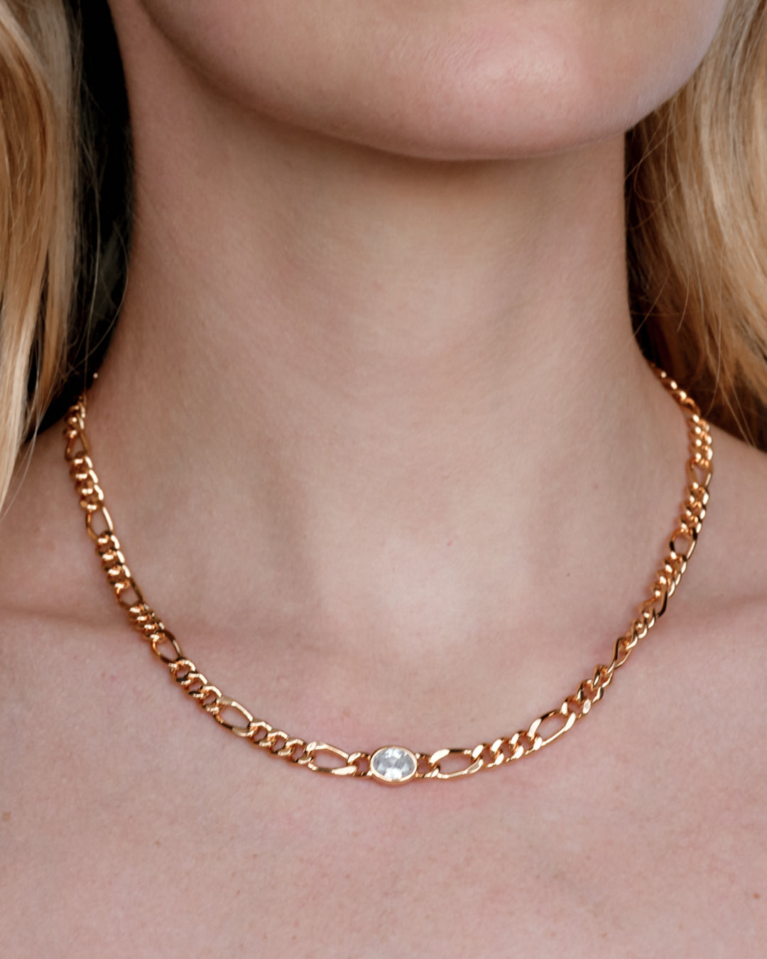 Oval Bezel Chain Necklace — another angle 2