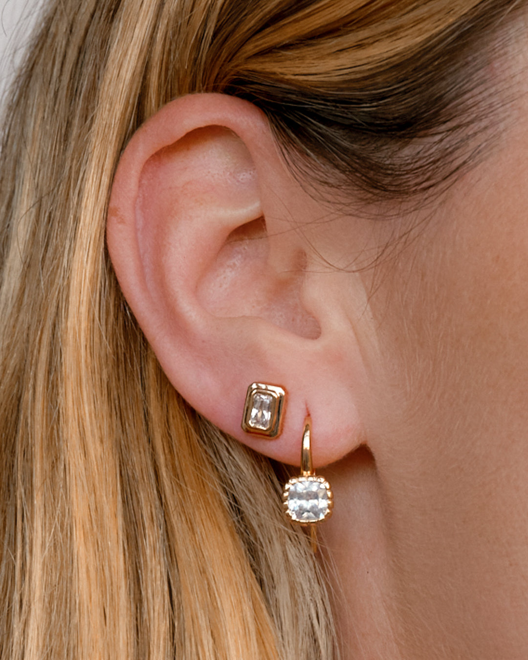 Emerald Bezel Studs - Earrings — alternate view 2