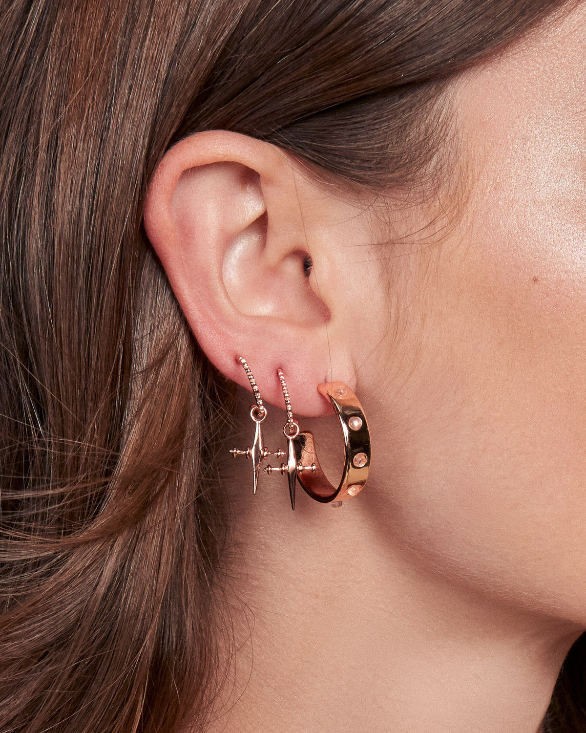 Mini Cross Hoops - Rose Gold — alternate angle