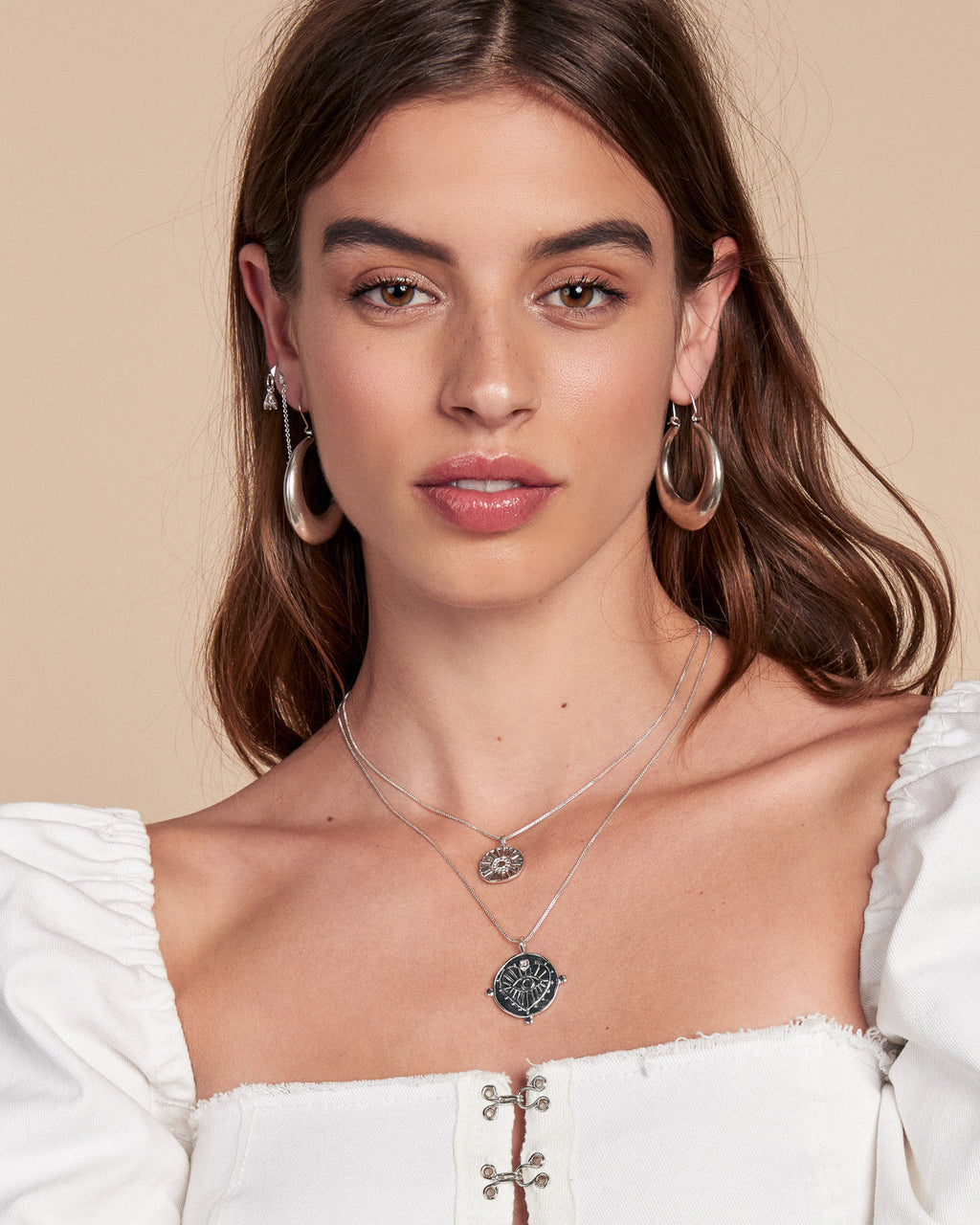 Evil Eye Double Coin Necklace - Silver — alternate angle