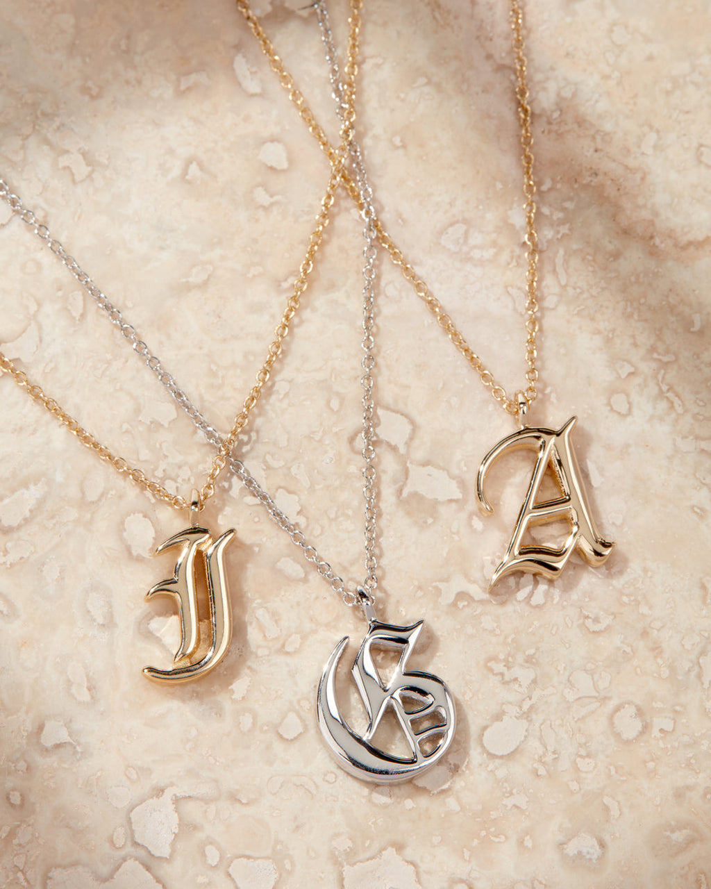 Initial Charm Necklace [Old English] — alternate angle