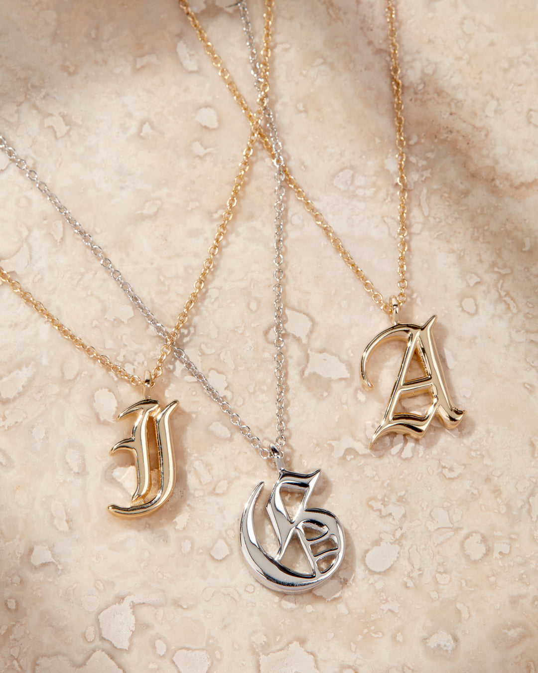 Initial Charm Necklace [Old English] — alternate angle