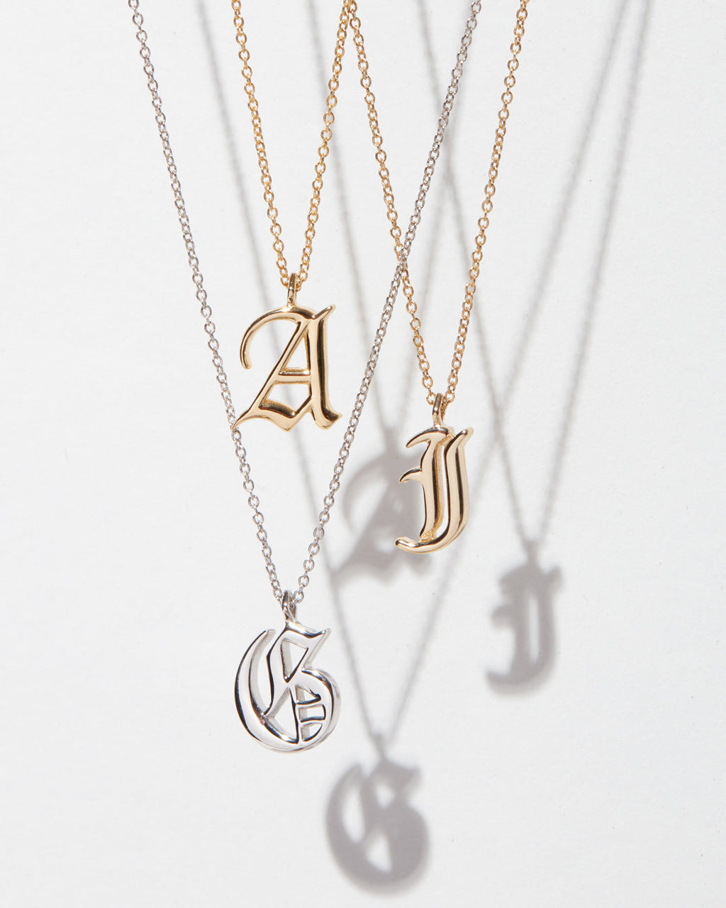 Initial Charm Necklace [Old English] — another angle 2