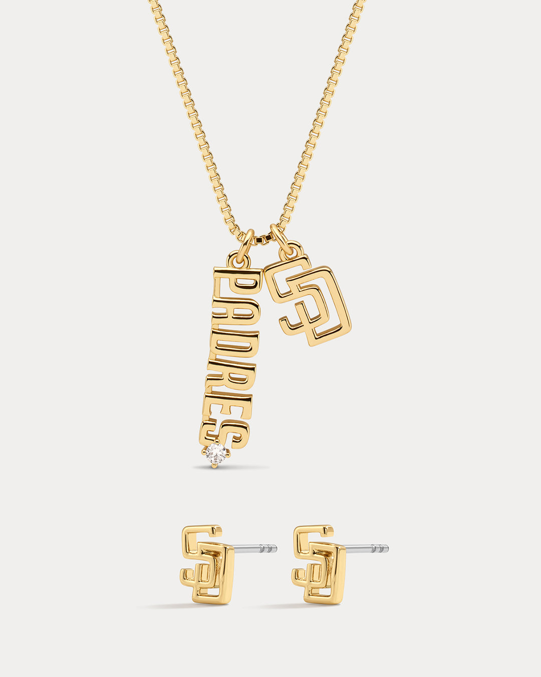 Bijoux MLB Logo Studs & Layered Nameplate Necklace Bundle - Gold — set view