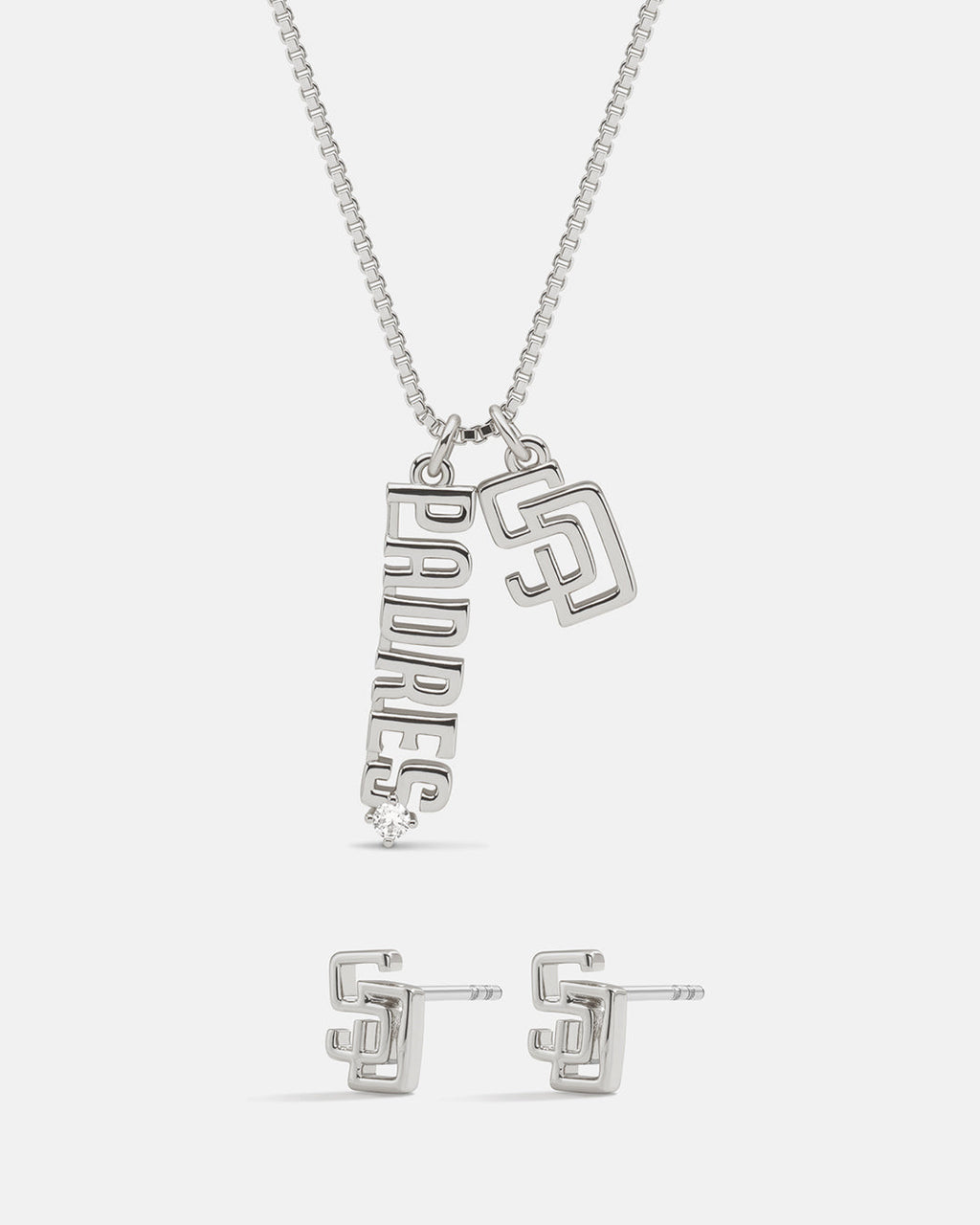 Bijoux MLB Logo Studs & Layered Nameplate Necklace Bundle - Silver — set view