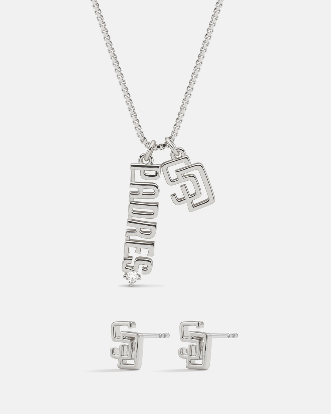 Bijoux MLB Logo Studs & Layered Nameplate Necklace Bundle - Silver — set view