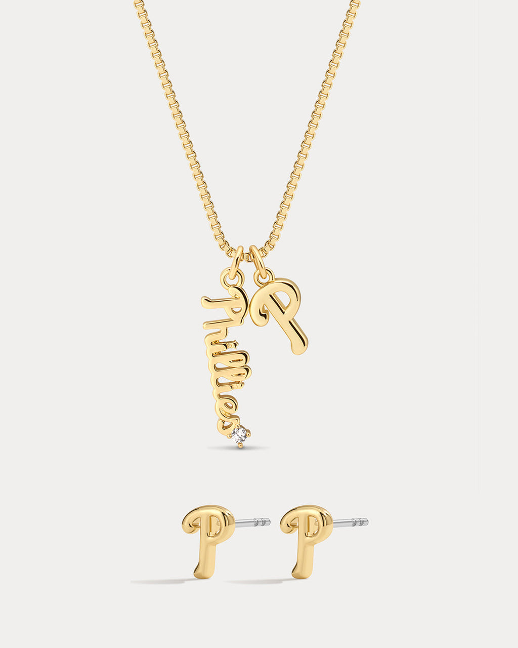 Bijoux MLB Logo Studs & Layered Nameplate Necklace Bundle - Gold — set view