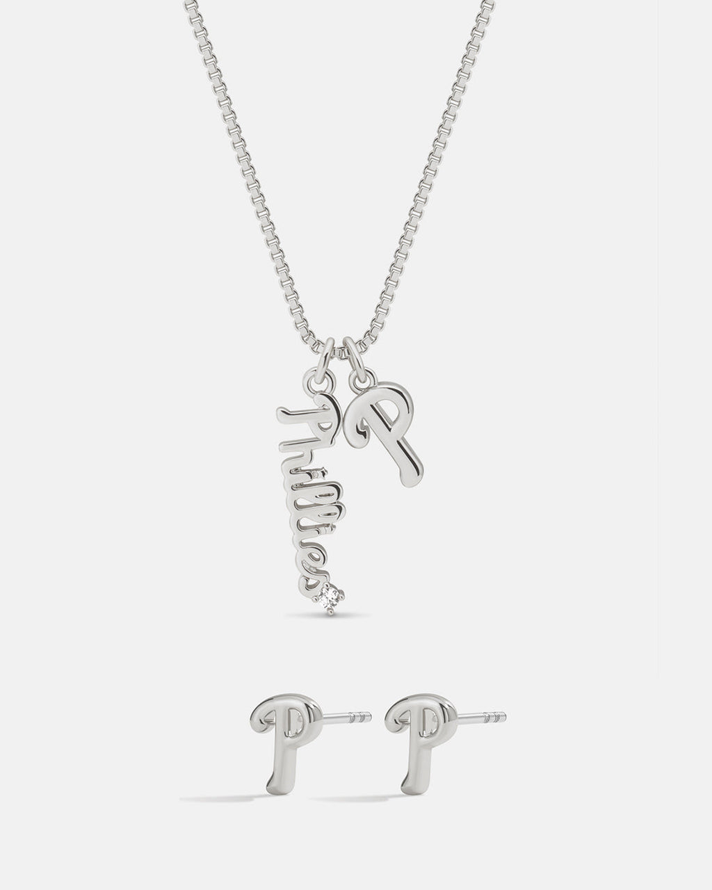 Bijoux MLB Logo Studs & Layered Nameplate Necklace Bundle - Silver — set view