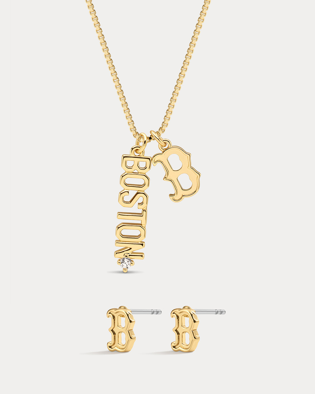 Bijoux MLB Logo Studs & Layered Nameplate Necklace Bundle - Gold — set view