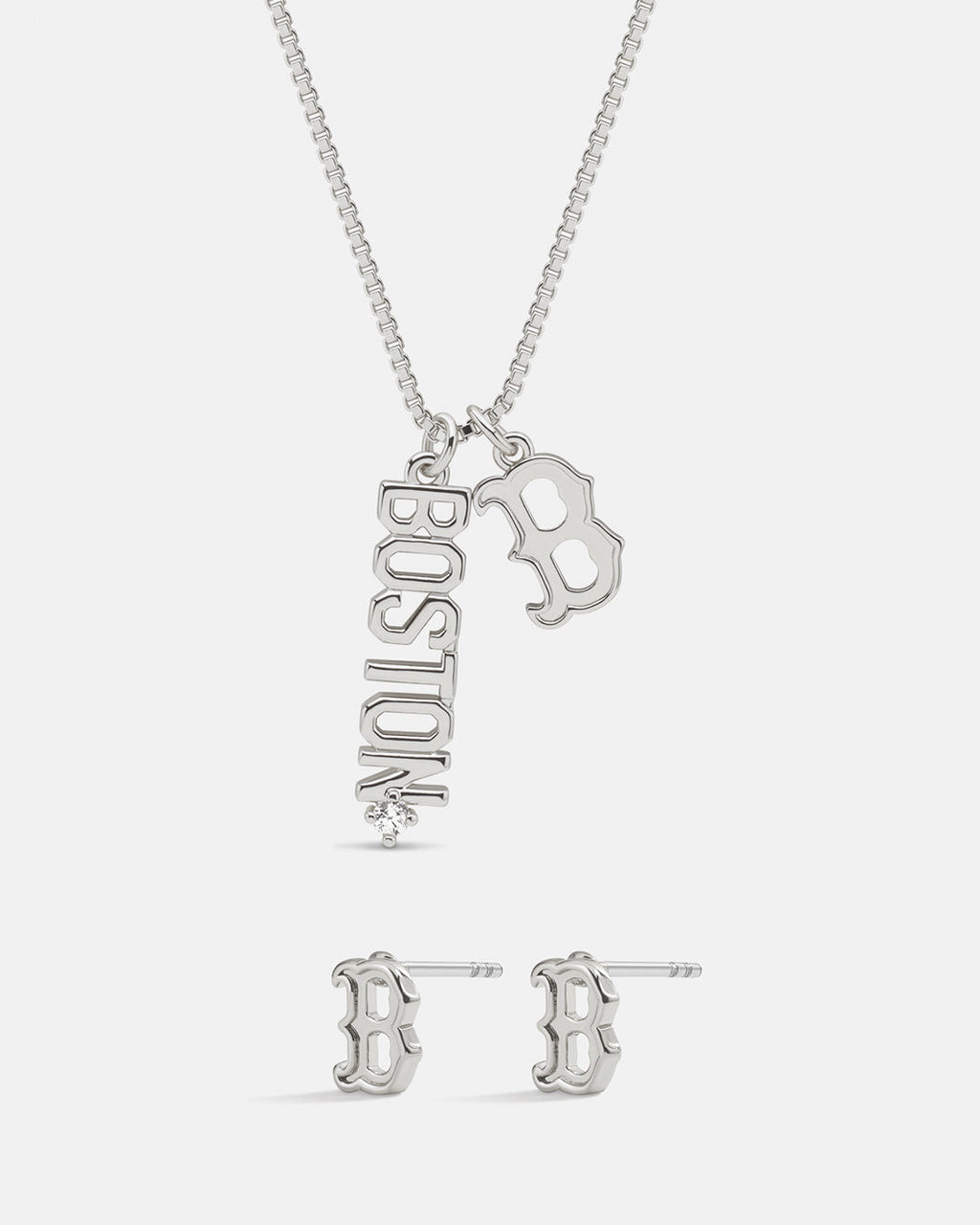Bijoux MLB Logo Studs & Layered Nameplate Necklace Bundle - Silver — set view