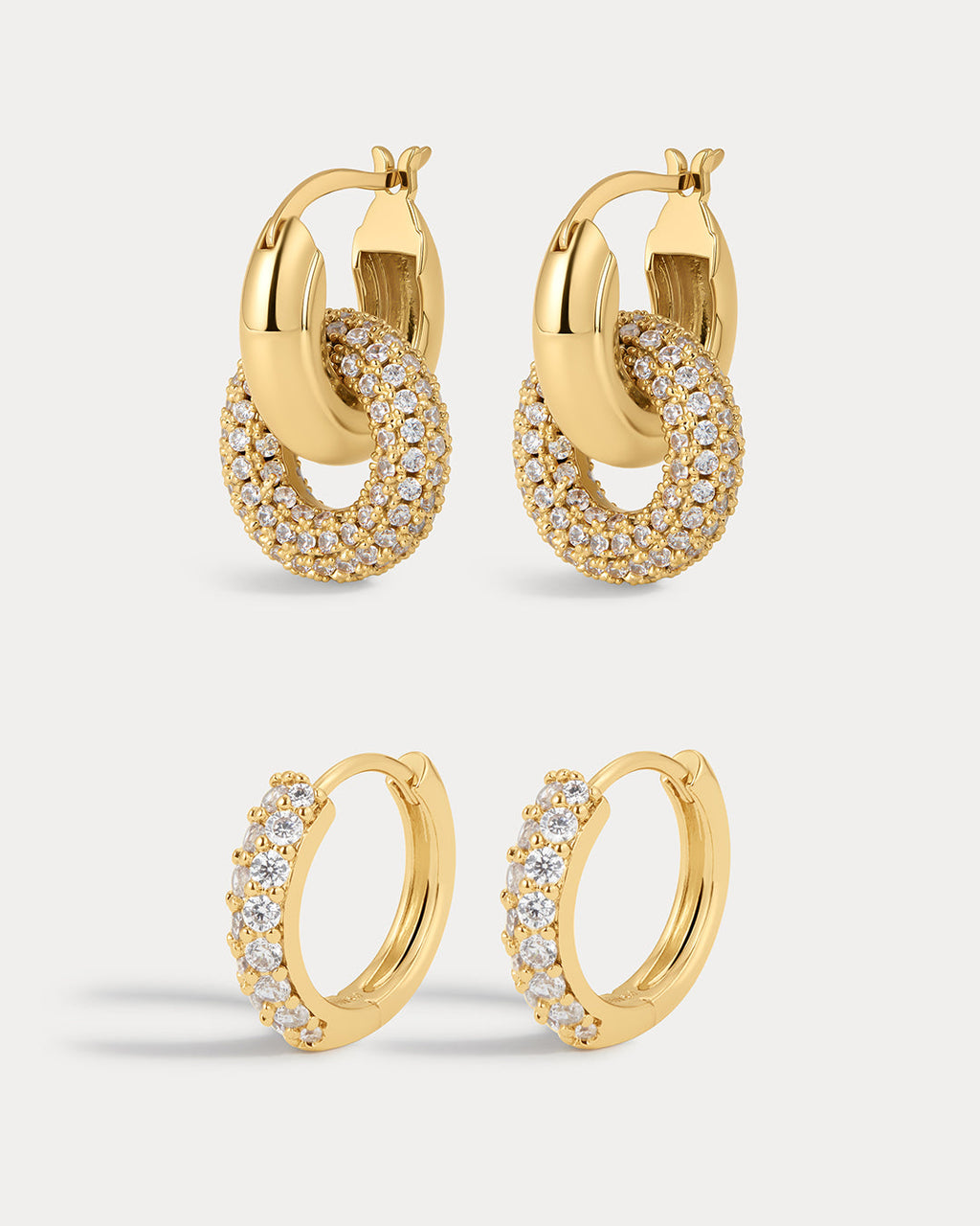 Baby Pave Huggies & Pave Interlock Hoops - Gold — set view