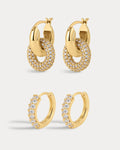 Baby Pave Huggies & Pave Interlock Hoops - Gold — set view