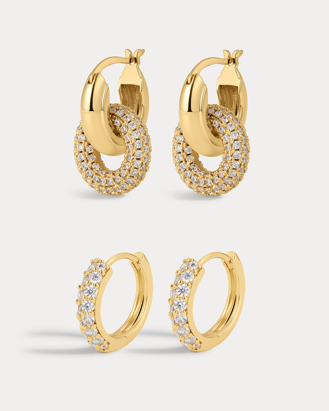 Baby Pave Huggies & Pave Interlock Hoops - Gold — set view