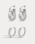 Baby Pave Huggies & Pave Interlock Hoops - Silver — set view