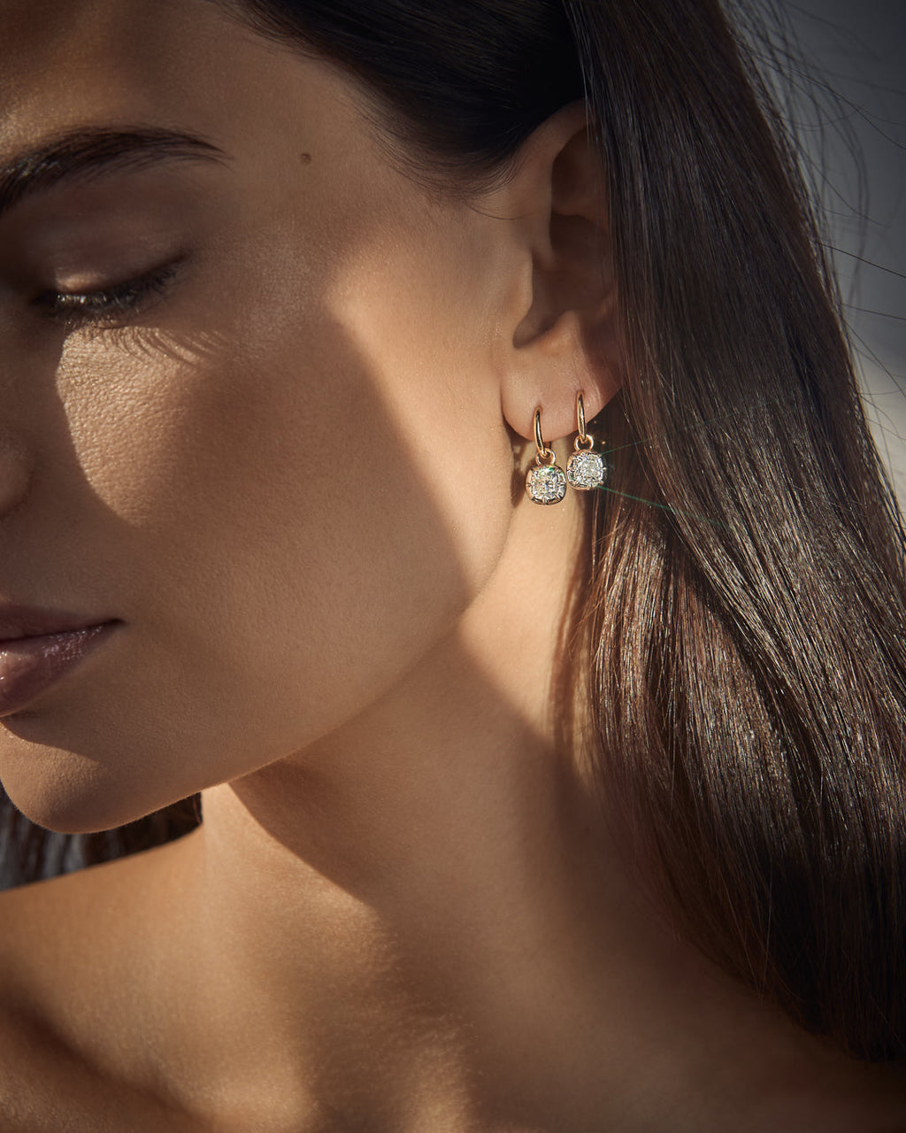 Diamond Georgian Hoop Earrings - White Rhodium in White Gold — alternate angle