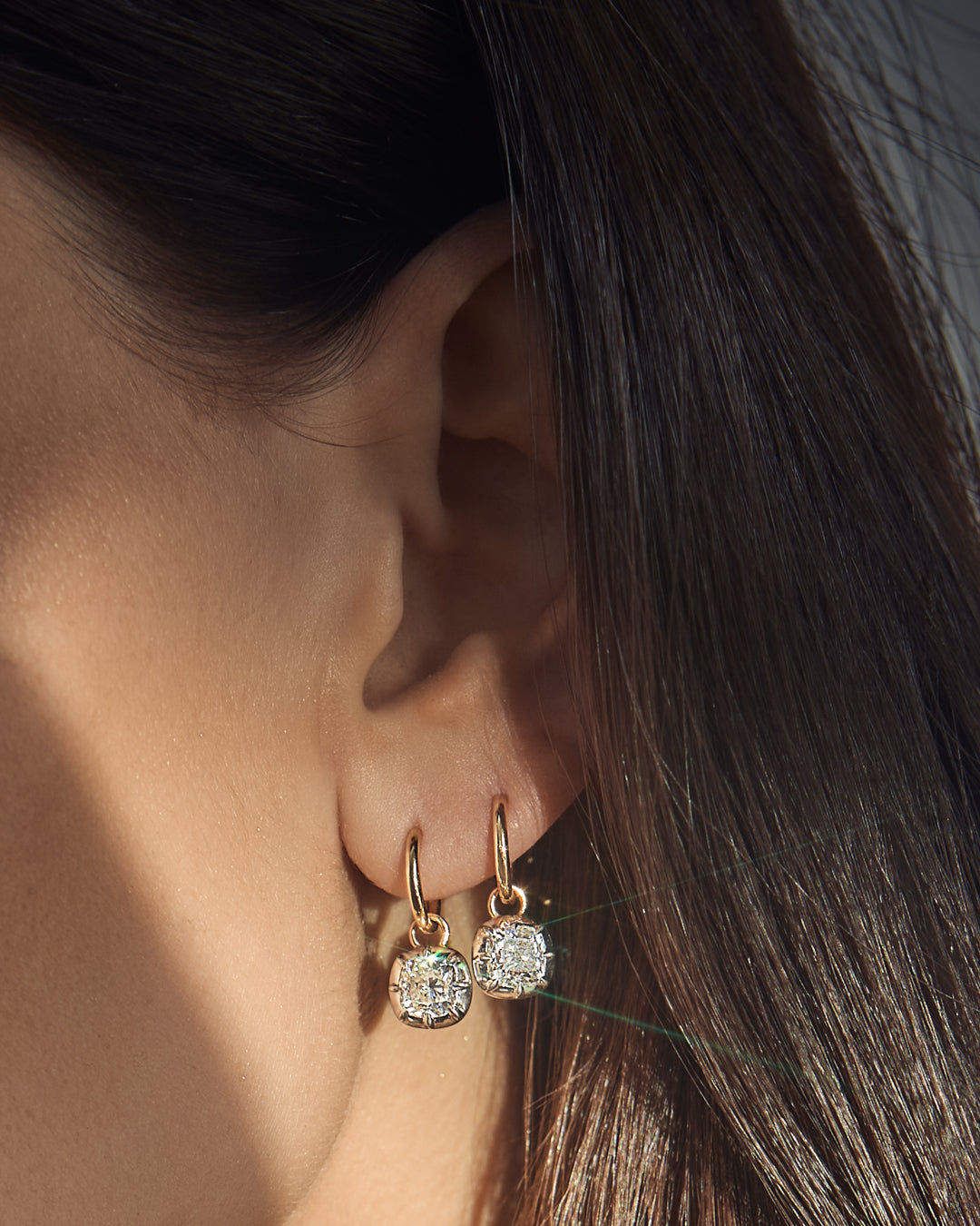 Diamond Georgian Hoop Earrings - White Rhodium in White Gold