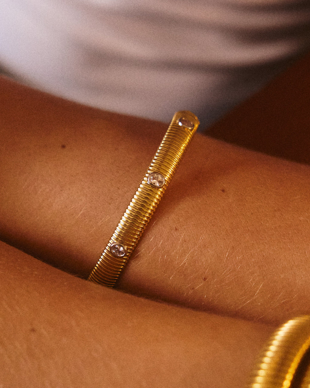 Georgia Ridged Bangle - Gold — alternate view