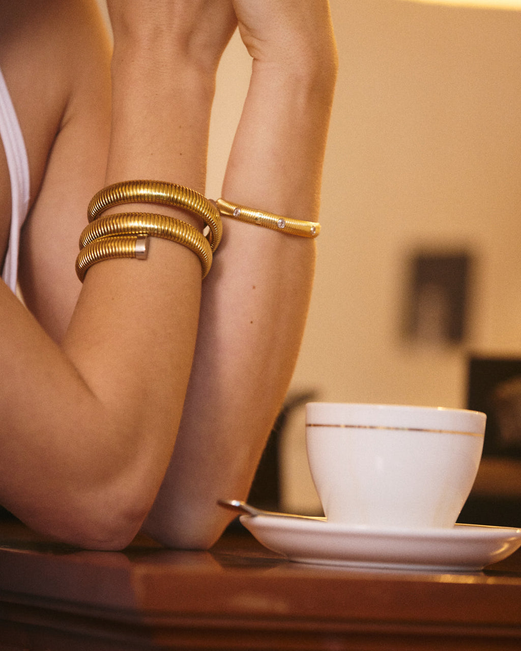 Georgia Ridged Bangle - Gold — detail view