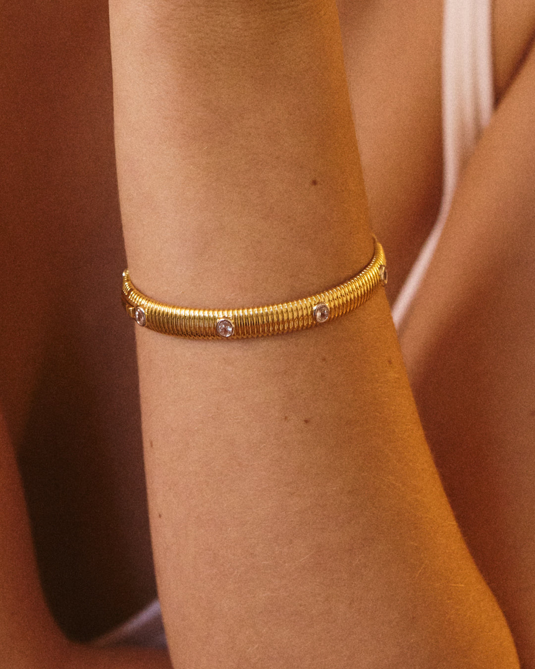 Georgia Ridged Bangle - Silver — detail view