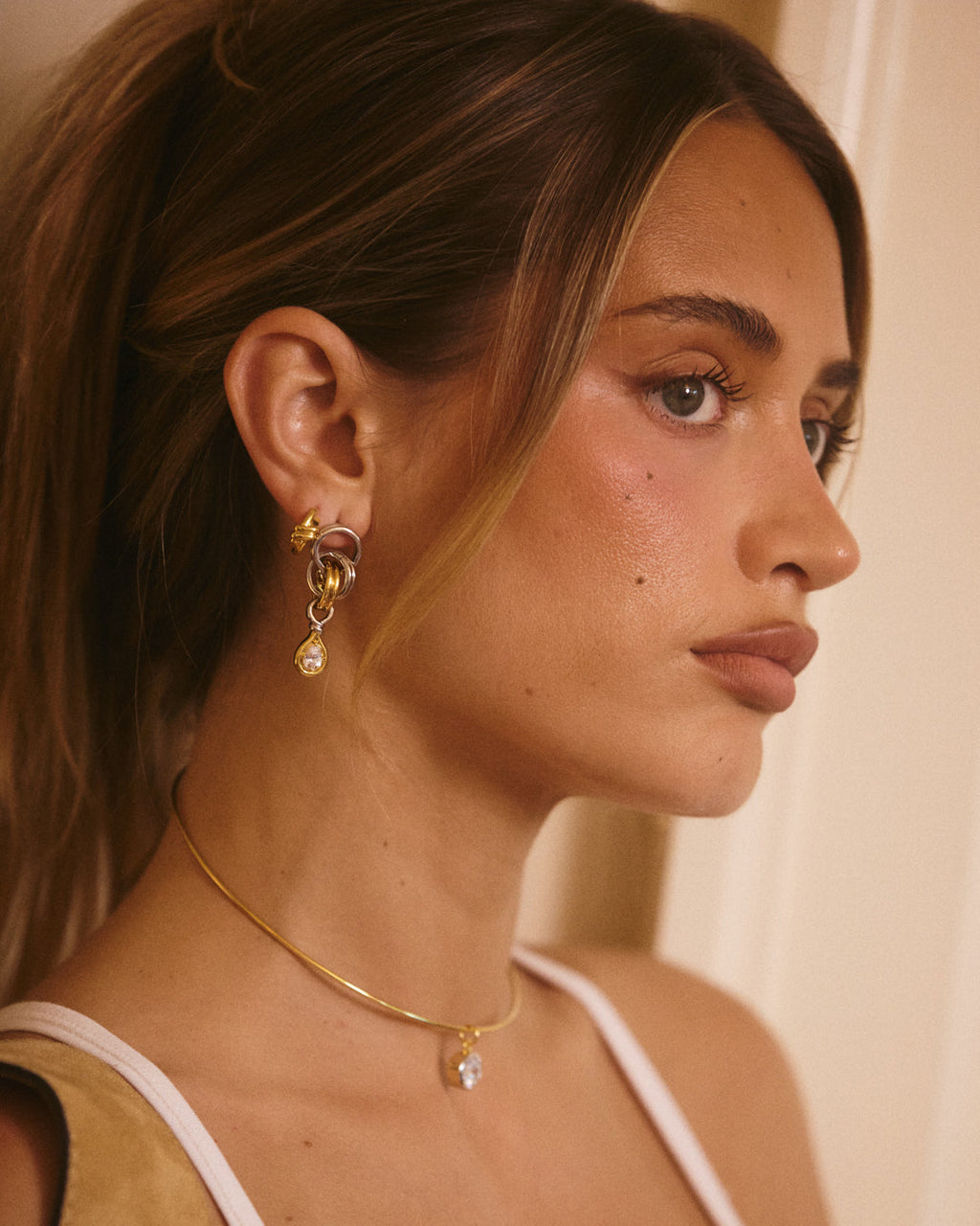 Georgia Stone Twisted Studs - Gold - Earrings — detail view