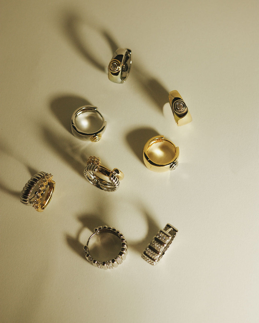 Luna Bezel Hoops - Silver — another angle