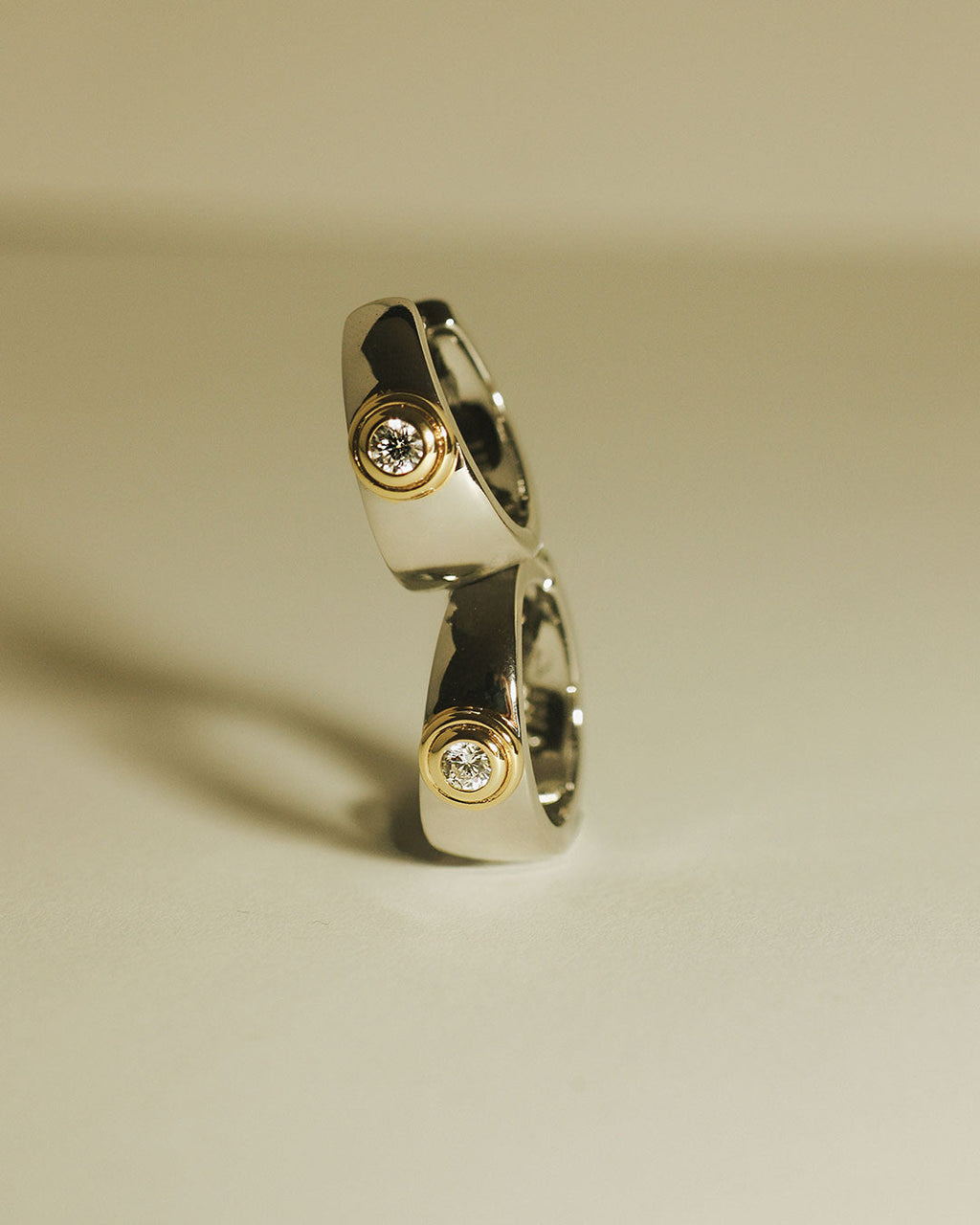 Luna Bezel Hoops - Gold in Silver — another angle