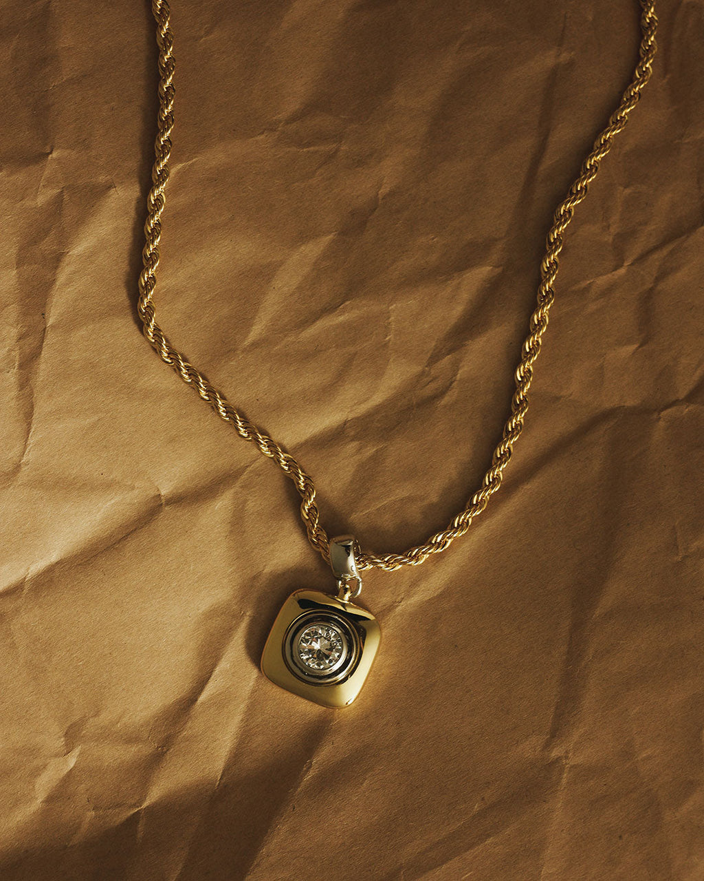 Luna Bezel Pendant Necklace - Silver in Gold — another angle
