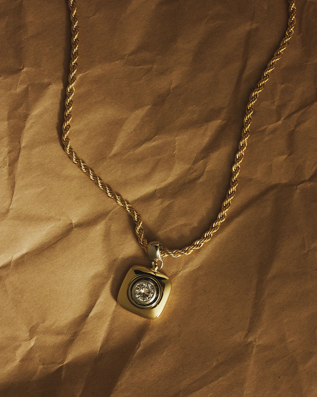 Luna Bezel Pendant Necklace - Silver in Gold — another angle