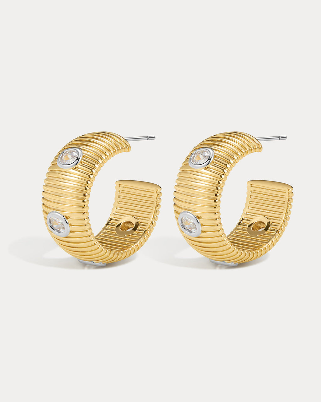 Pavé Georgia Ridged Hoops - Gold