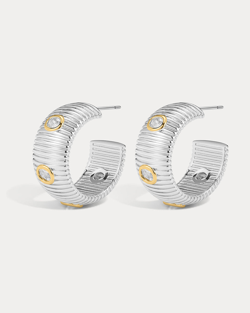 Pavé Georgia Ridged Hoops - Silver