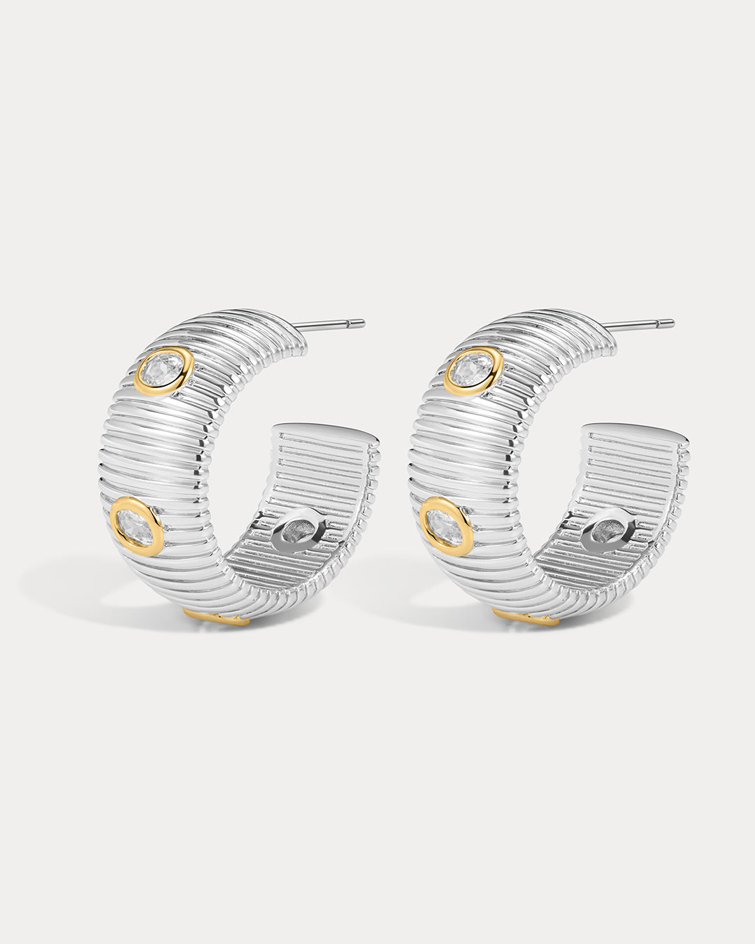 Pavé Georgia Ridged Hoops - Silver