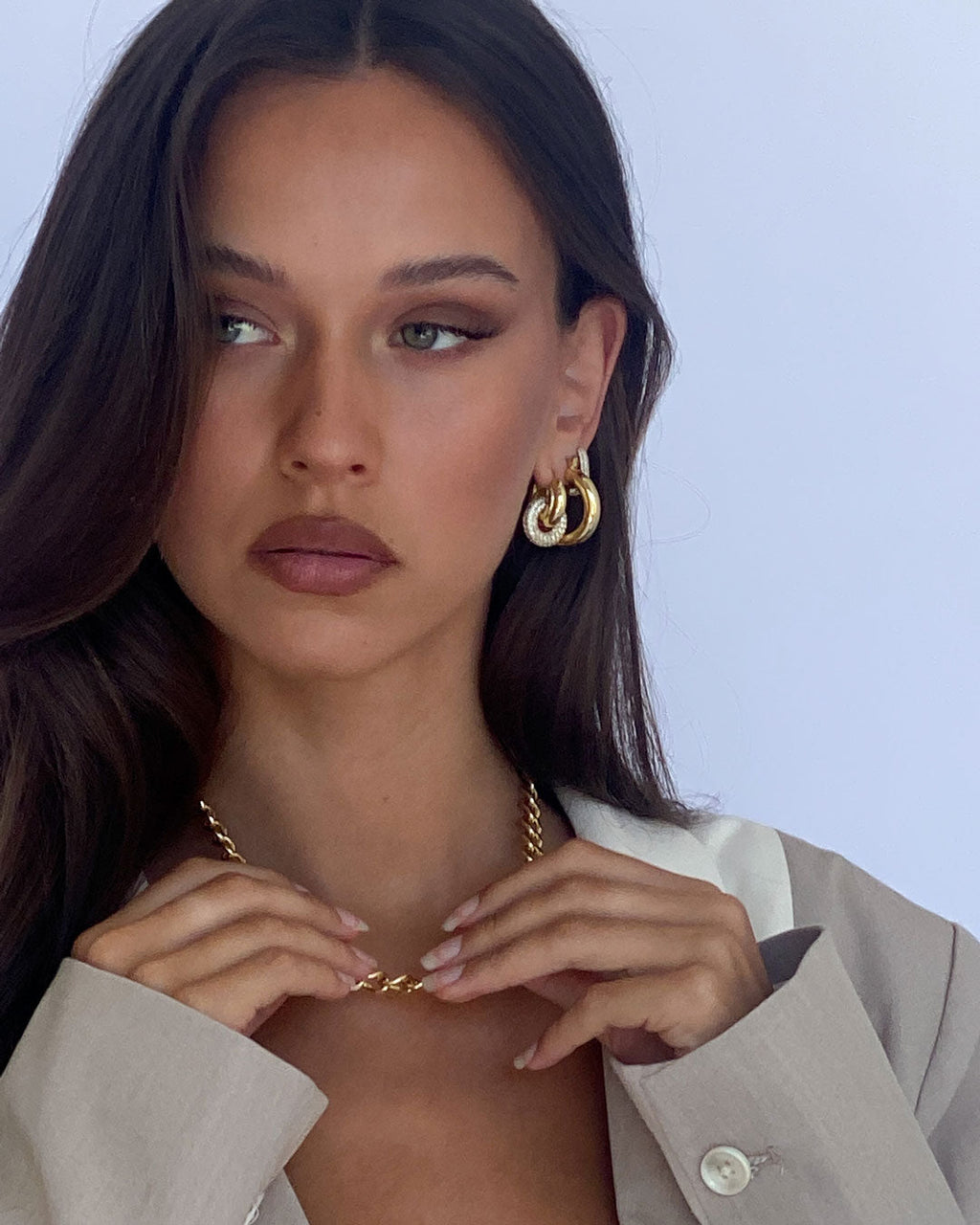 Pavé Interlock Hoops - Gold — alternate angle