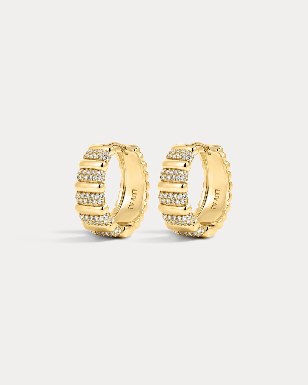 Pavé Marbella Ridged Hoops - Gold