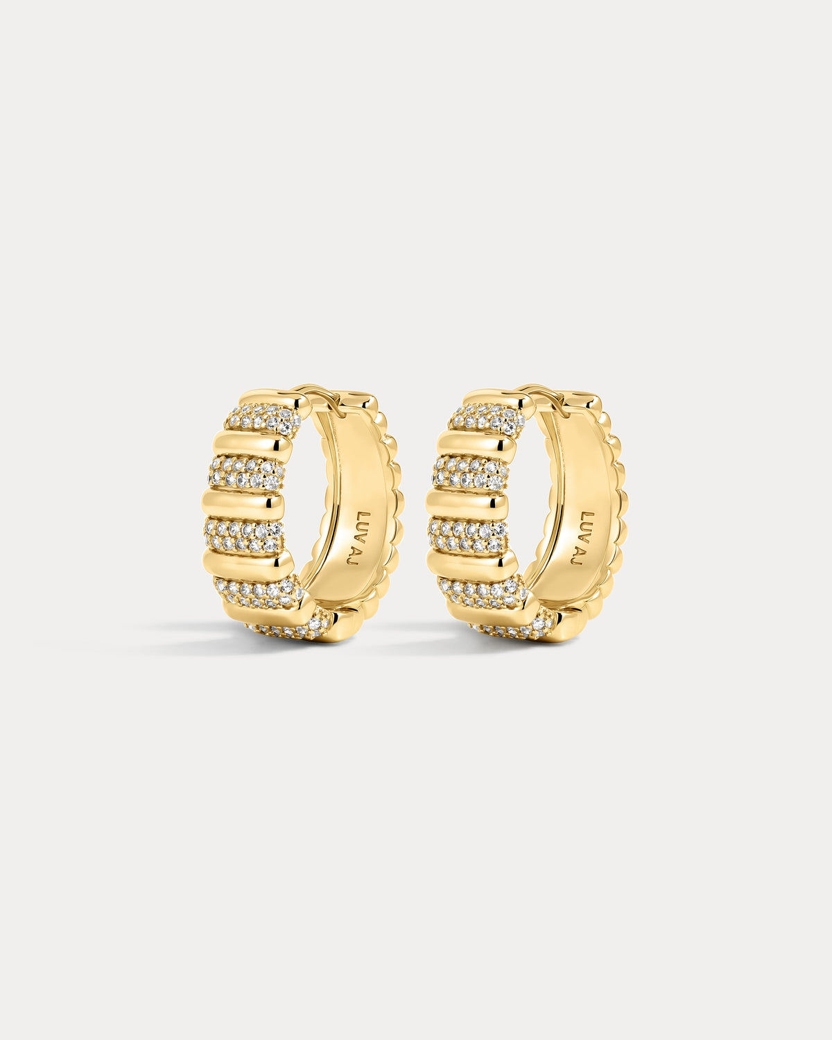 Pavé Marbella Ridged Hoops - Gold