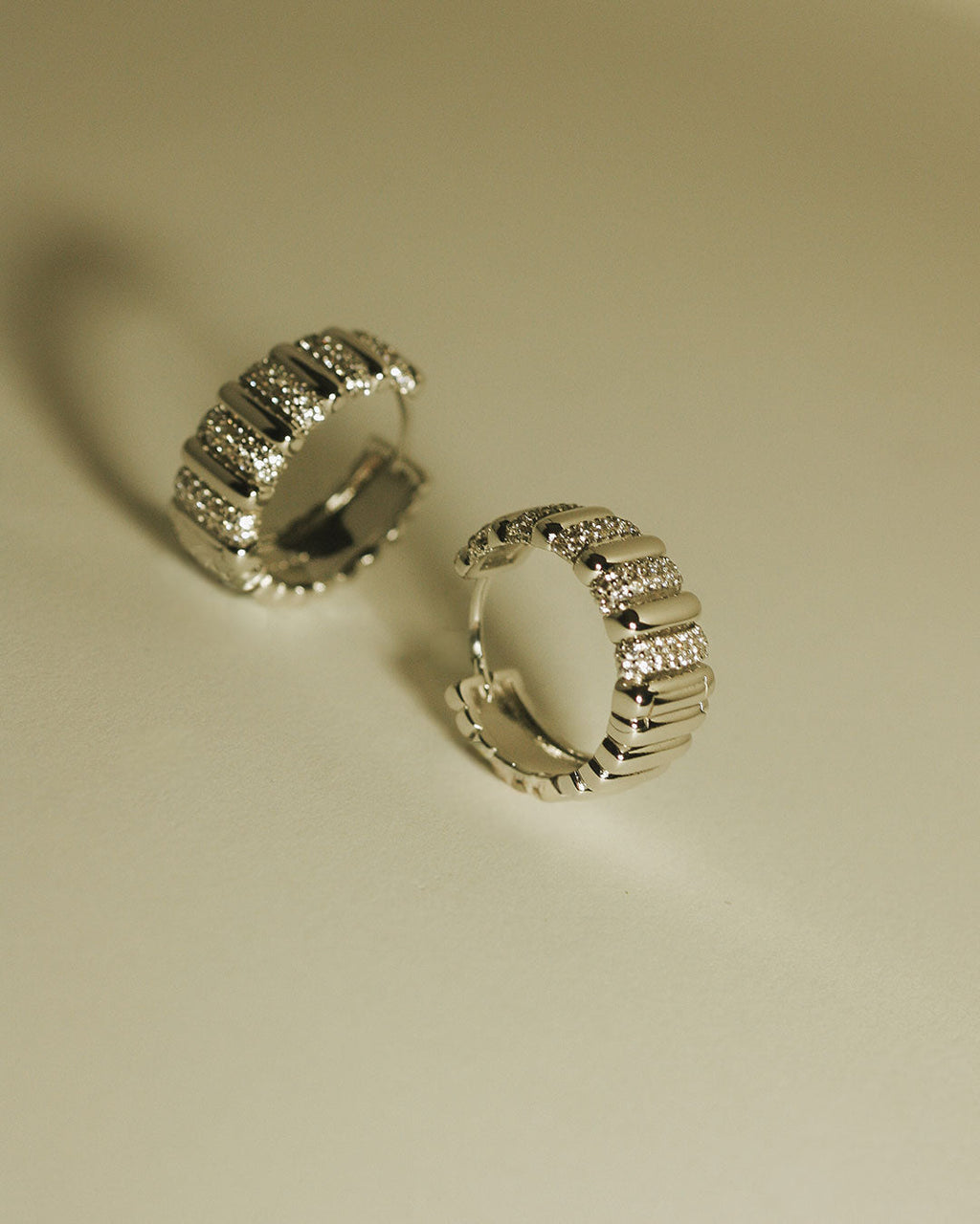 Pavé Marbella Ridged Hoops - Gold in Silver — detail view