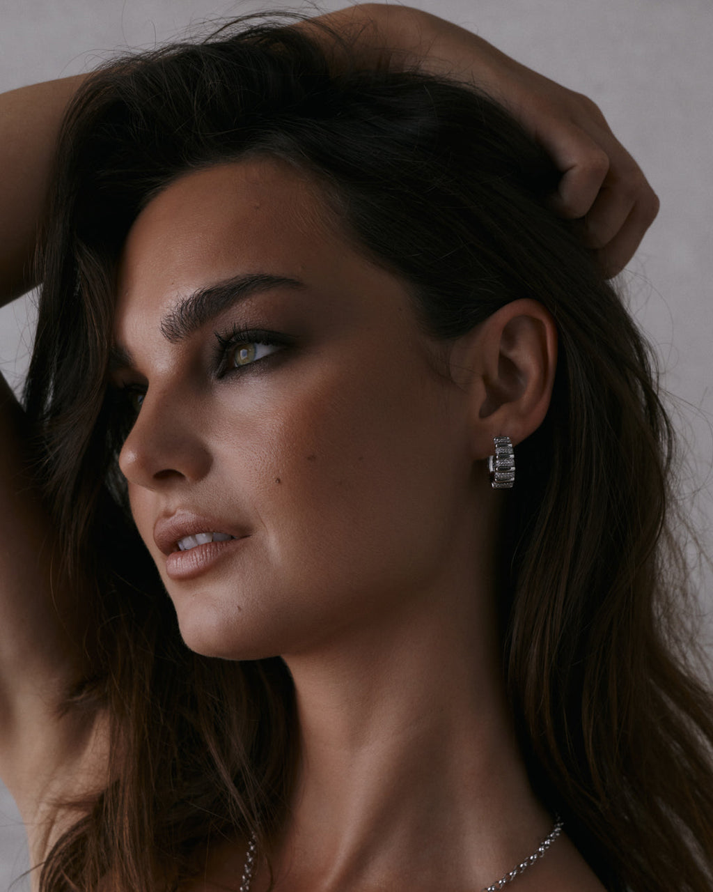Pavé Marbella Ridged Hoops - Silver — another angle