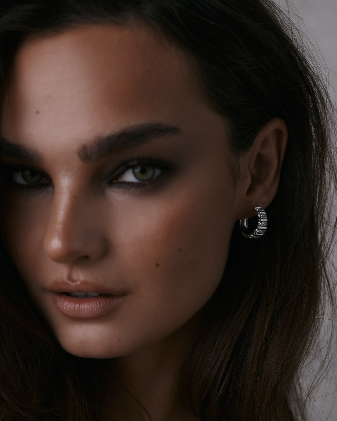 Pavé Marbella Ridged Hoops - Silver — alternate angle