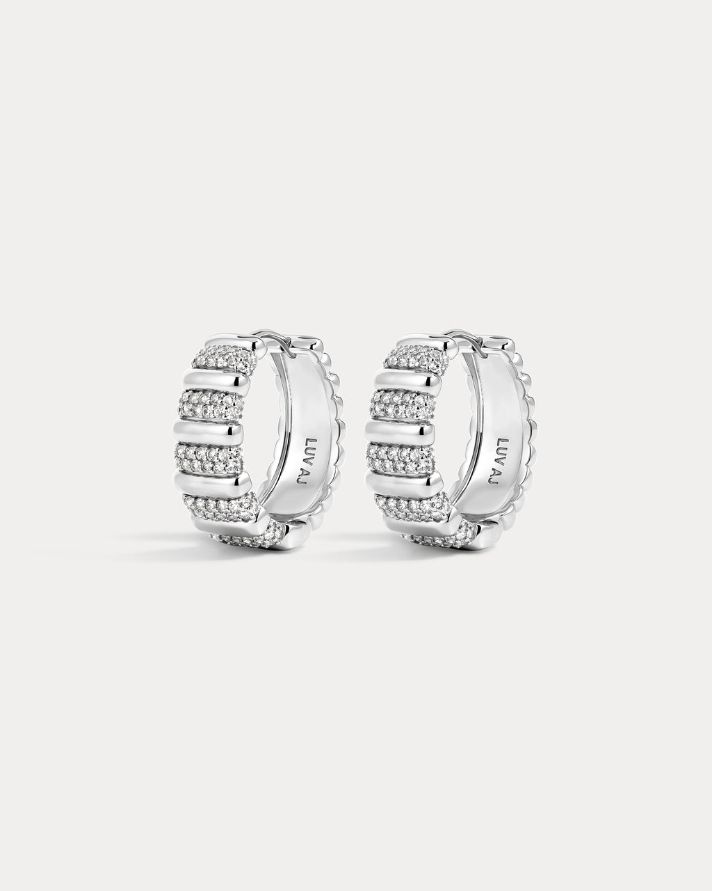 Pavé Marbella Ridged Hoops - Silver