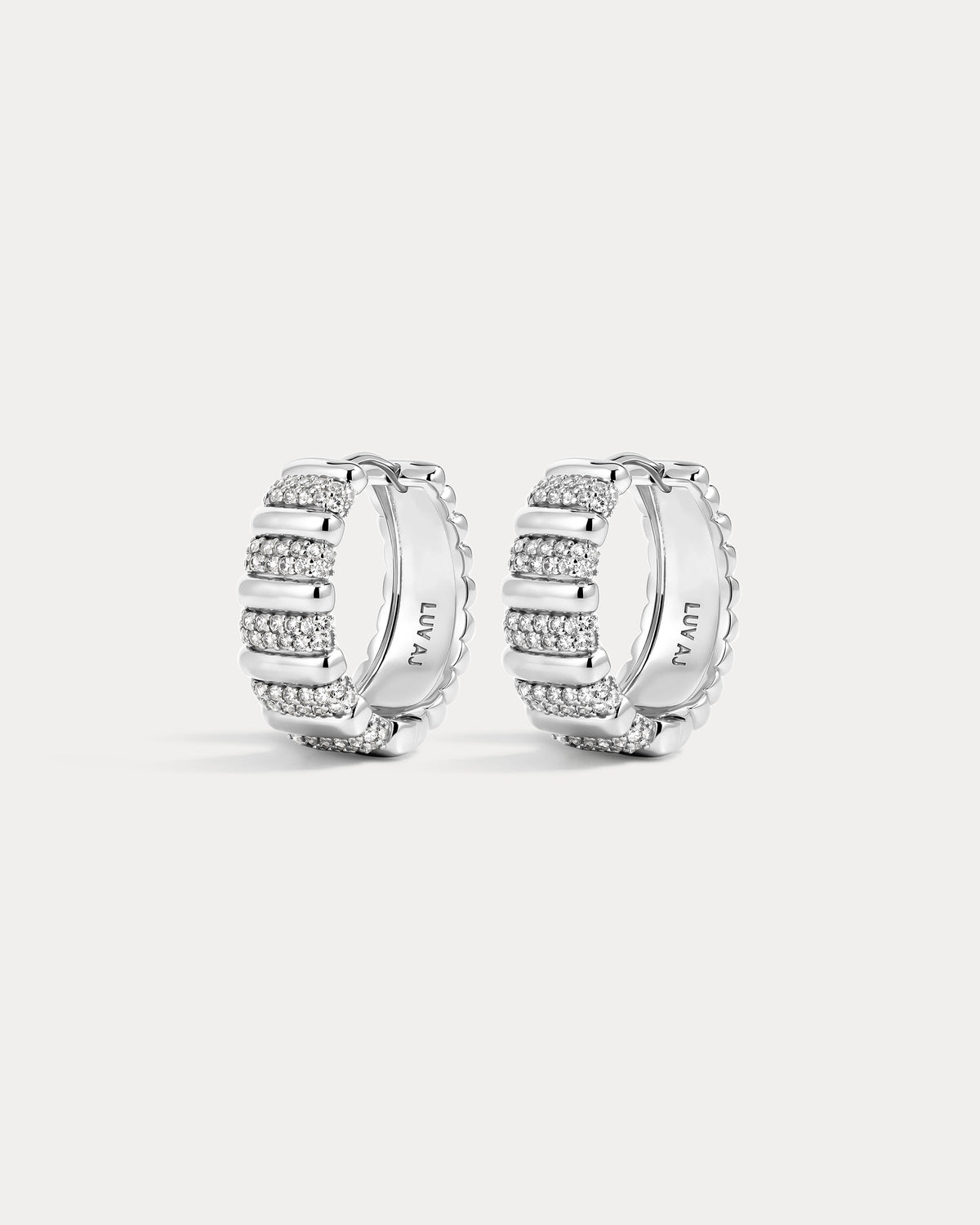 Pavé Marbella Ridged Hoops - Silver