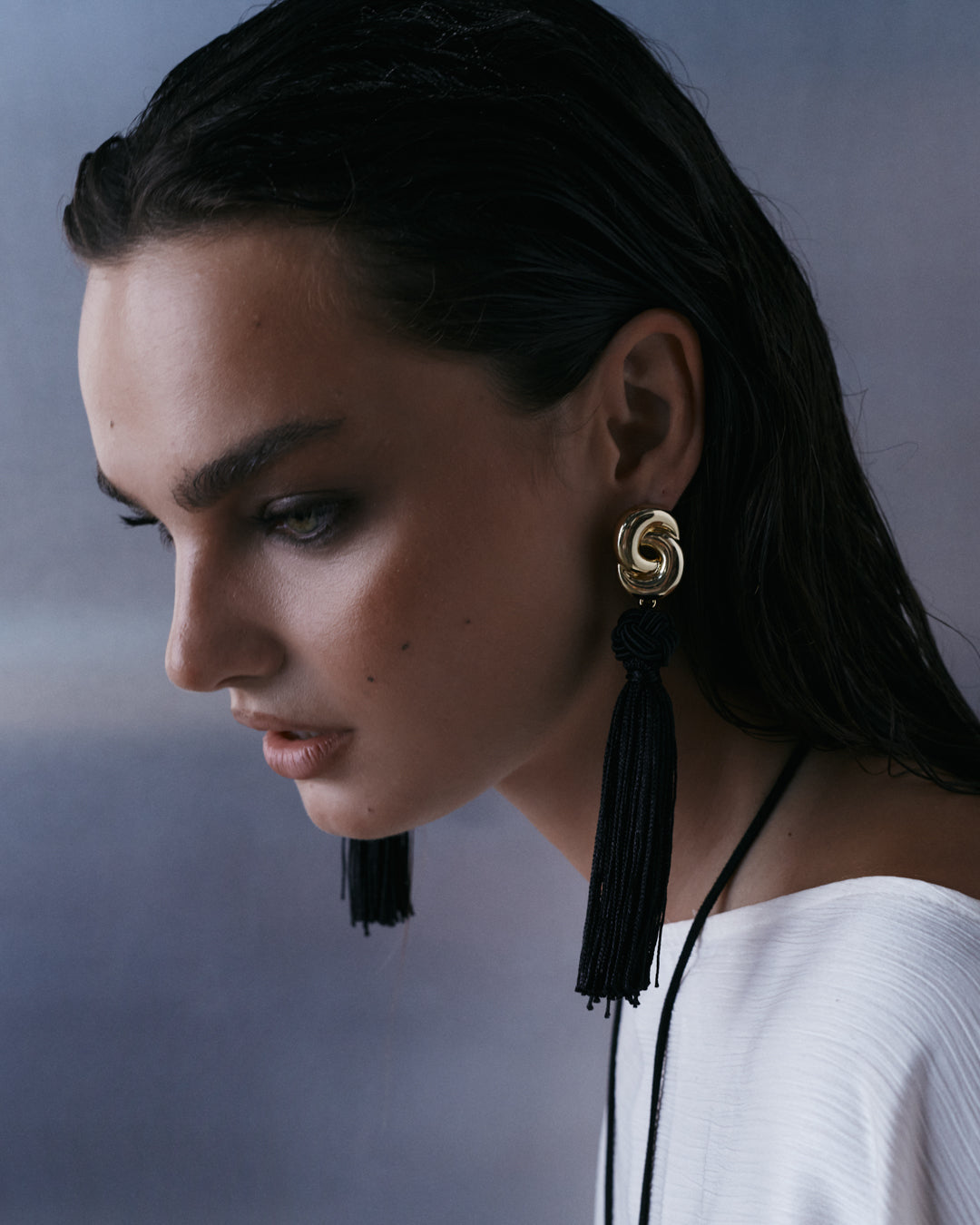 Solstice Knot Tassel Earrings - Gold — alternate view