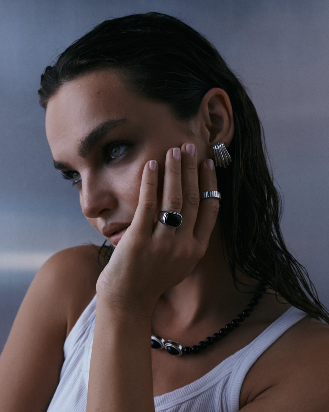 Sundown Statement Studs - Silver - Earrings — alternate view
