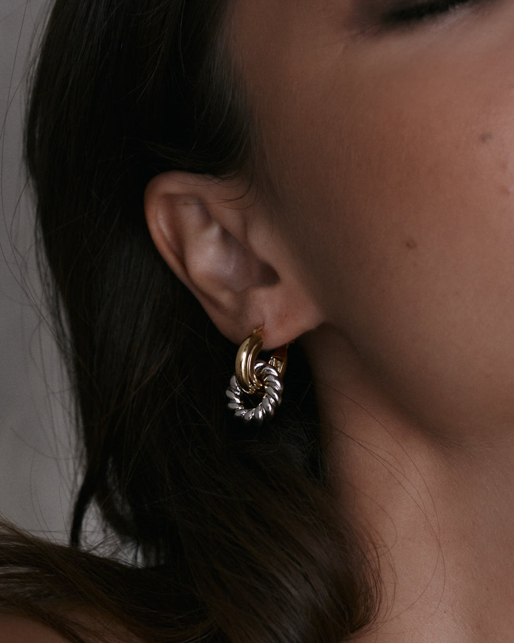 Two-Tone Rope Interlock Hoops - Silver in Gold — alternate view